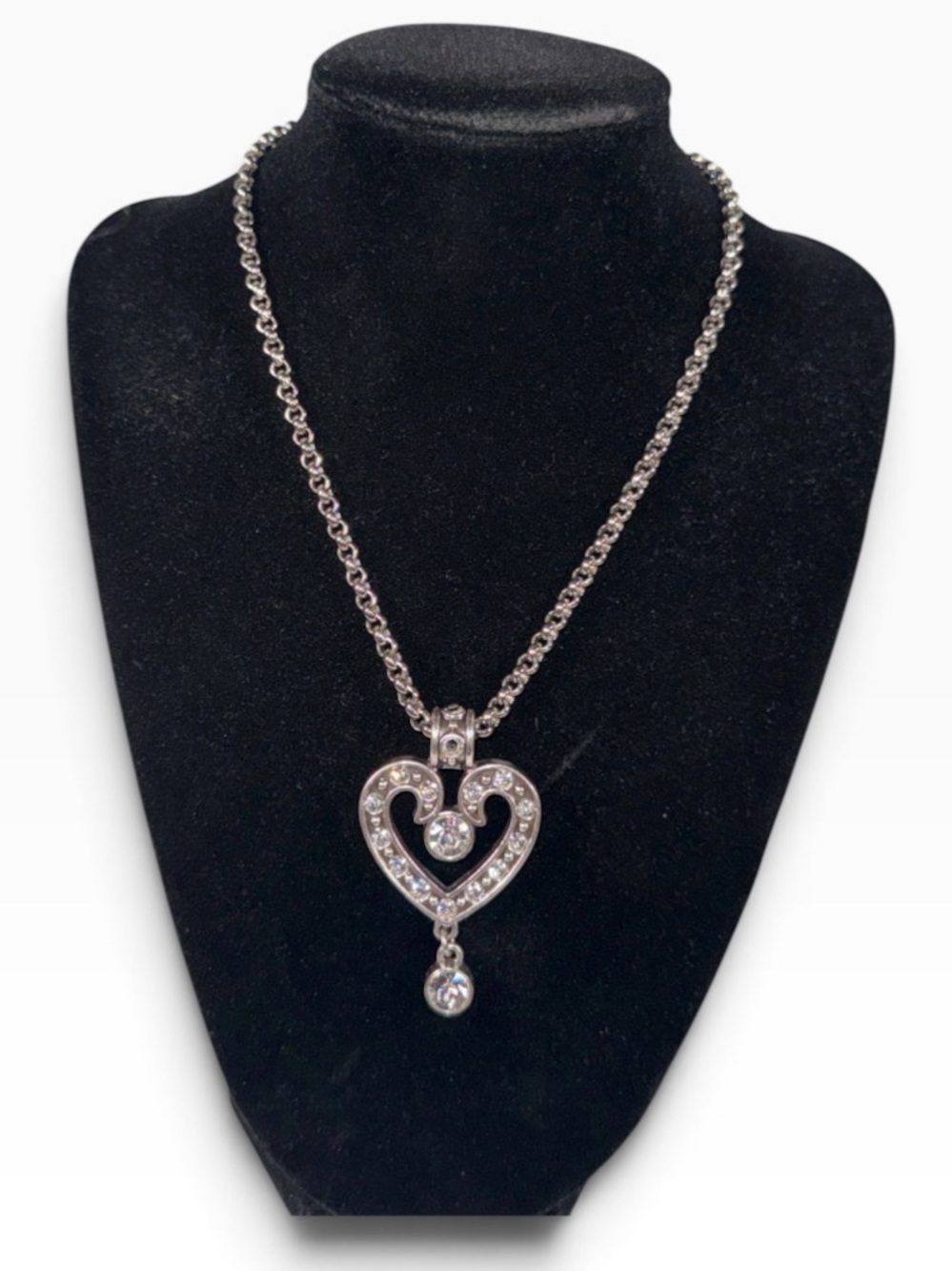 Vintage Brighton Crystal Heart Retired Pendant Necklace